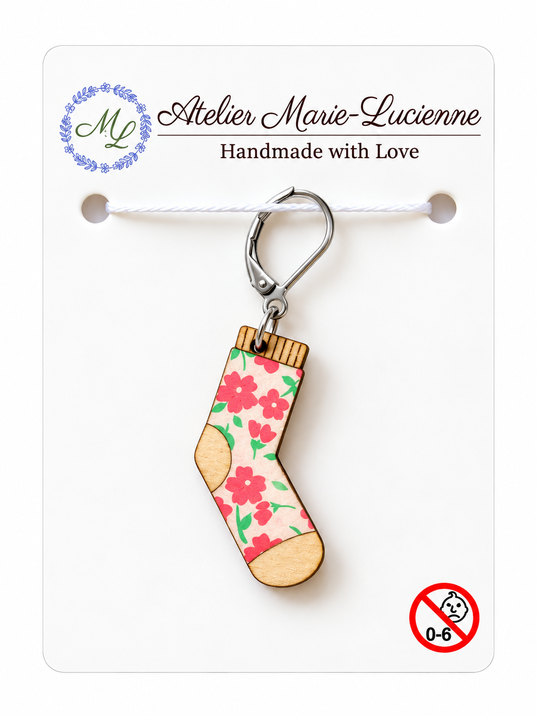 Holzmaschenmarkierer Socke mit Blumen | Atelier Marie-Lucienne