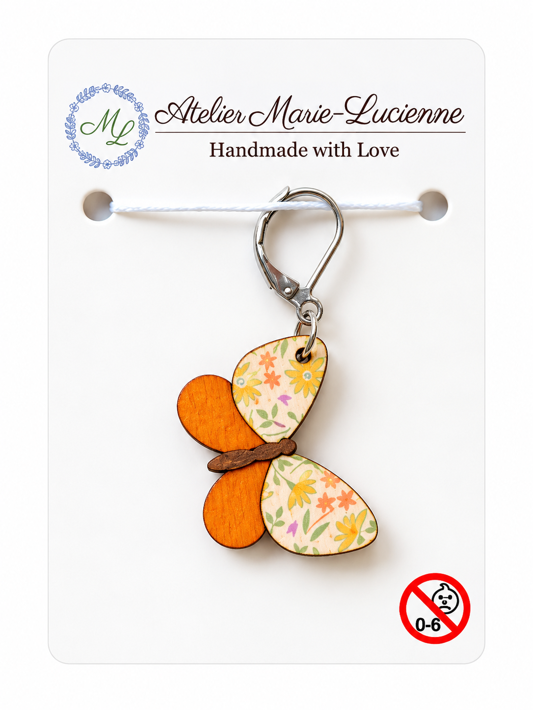 Holzmaschenmarkierer Schmetterling mit Blumen | Atelier Marie-Lucienne