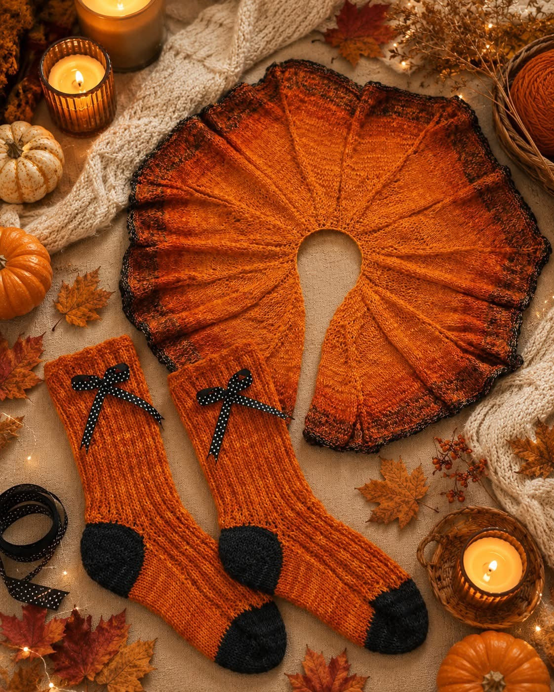 Stricktuch Pumpkin Bow Circle Shawl im Set Bobbel + Anleitung
